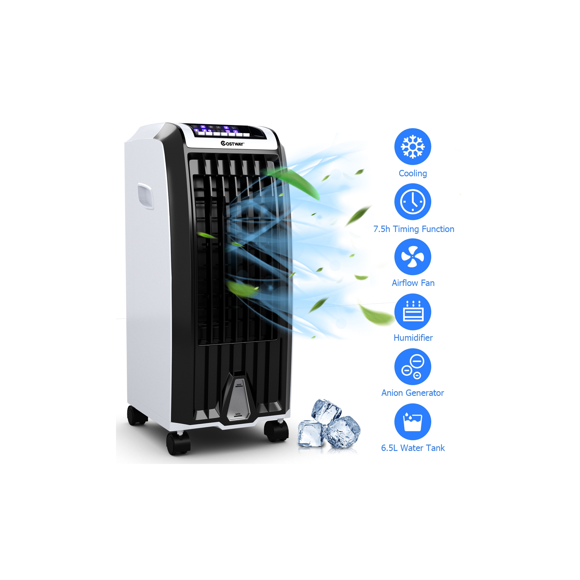 Costway Evaporative Portable Cooler Fan Anion Humidify W/ Remote Control