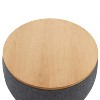 HomeRoots 26" Dark Gray and Natural Fabric And Wood Reversible Tray Top Round Storage Ottoman - 4 of 4