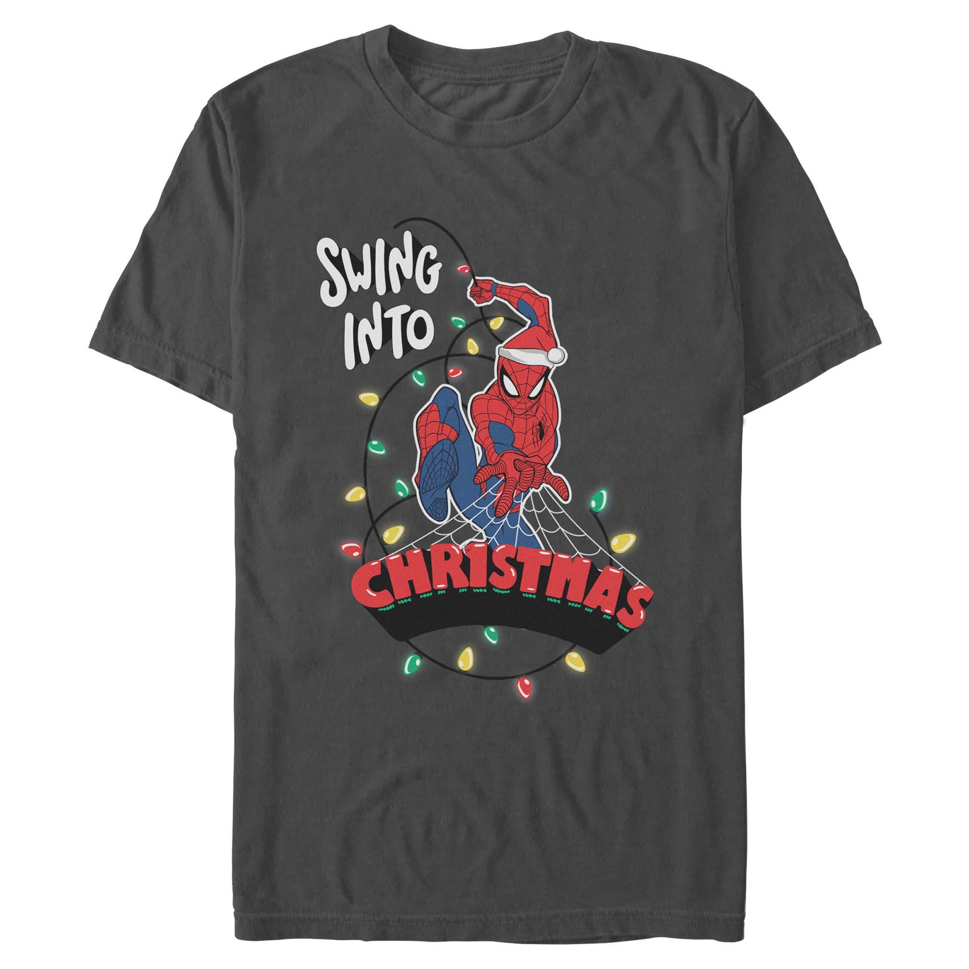 Mens Marvel: Spider-Man Swing Into Christmas T Shirt - Charcoal - 3X Large