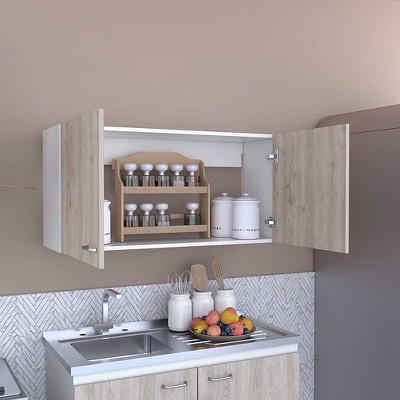 VYNXARIA 19" Wall Cabinet with Two Doors and Two Internal Shelves in White and Light Gray ¨C Perfect for Kitchen Storage