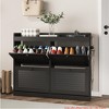 Hallway Large Shoe Storage Cabinet w/ 4 Flip Drawers, Freestanding Narrow Shoe Organizer w/ Hooks and Storage, Hidden Shoe Organizer - 2 of 4