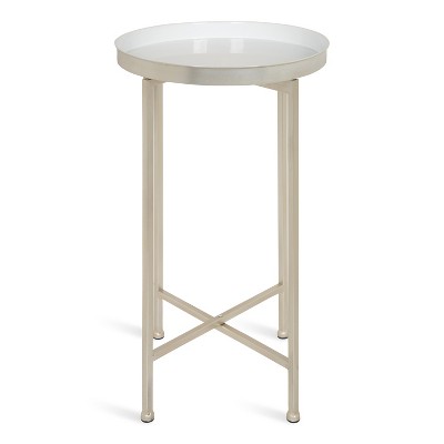 Celia White and Silver Round Metal Foldable Tray Accent Table