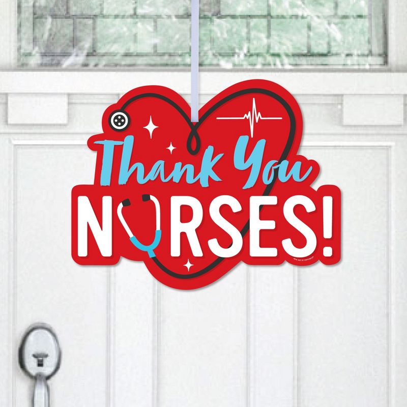 Big Dot of Happiness Thank You Nurses - Hanging Porch Nurse Appreciation Week Outdoor Decorations - Front Door Decor - 1 Piece Sign, 1 of 9