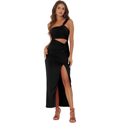 Allegra K Women's One Shoulder Summer Cutout Split Slit Hem Sleeveless Bodycon Dress