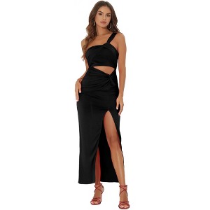 Allegra K Women's One Shoulder Summer Cutout Split Slit Hem Sleeveless Bodycon Dress - 1 of 4