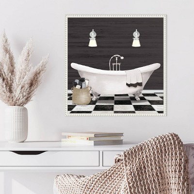 Modern Bathroom I White Canvas Wall Art with Beaded Frame