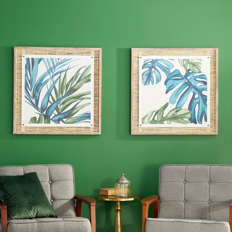 Dried Plant Leaf Framed Wall Art with Brown Frame Set of 2 Blue - Olivia &#38; May, 2 of 6