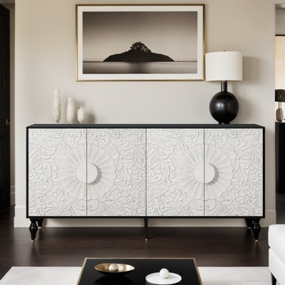 63" Large Accent Storage Cabinet with Carved Door for Living Room,Entryway - Leovsnove