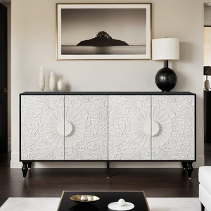 63" Large Accent Storage Cabinet with Carved Door for Living Room,Entryway - Leovsnove - 1 of 4