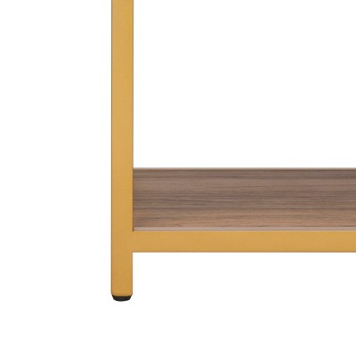 Walnut and Gold 3-Tier Geometric Console Table with Storage