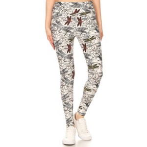 Slickblue Women's Slim Fit Leggings, Dragonfly Print, Yoga Style, High Waist, Stretch Knit, One Size - 1 of 4