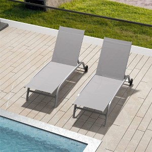 Set of 2 Outdoor Chaise Lounge Chairs with Wheels, 5 Adjustable Positions, Ideal for Patio, Poolside, Yard, Deck, Beach,Grey - 1 of 4
