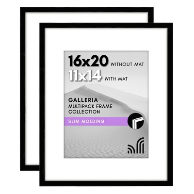Americanflat 16x20 Picture Frame with Mat for 11x14, Black, 2 Pack