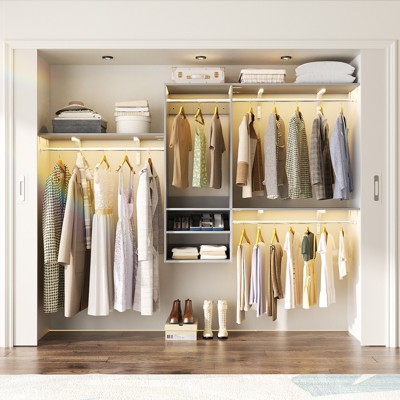 96'' Space-saving Floating Closet Organizer,  Wall-mounted Closet System with Shelves and Hanging Rods