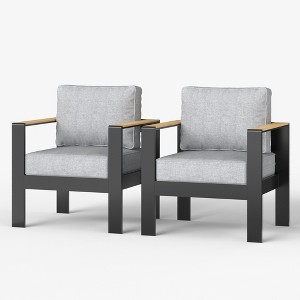 LayinSun Outdoor Patio Furniture Aluminum Armchair, All-Weather Metal Chair with 5" Thick Cushions for Porch, Balcony - 1 of 4