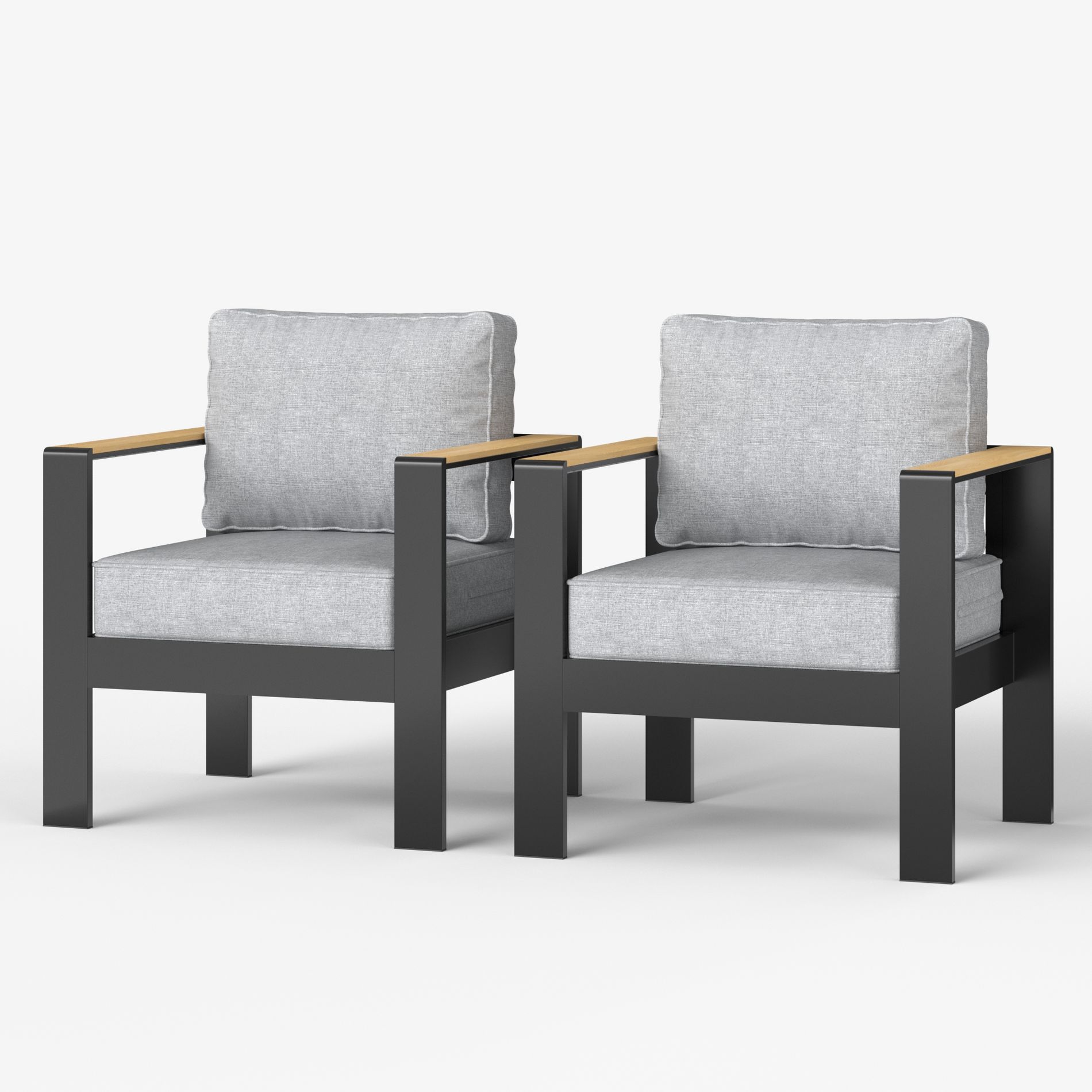 LayinSun Outdoor Patio Furniture Aluminum Armchair, All-Weather Metal Chair with 5" Thick Cushions for Porch, Balcony