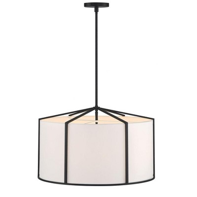 Black and White Silk Drum Pendant Light, 6-Light