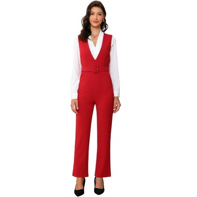 INSPIRE CHIC Women's High Waisted Sleeveless Belted Straight Leg Suspenders Jumpsuit