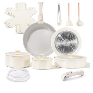 Itopfox 19-Piece Ceramic Nonstick Cookware Set with Detachable Handles, Induction Safe Pots and Pans, Dishwasher Oven Safe, Granite Grey and White - 1 of 4