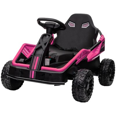 Qaba Pink 24V Electric Go Kart with Remote Control and Spring Suspension