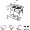 Acekool 39in Stainless Steel Double Bowl Utility Sink, Commercial Kitchen/Laundry/Bar Sink with Storage, 39"x18"x40" - 4 of 4