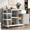 Kitchen Cart Cabinet with Side Storage Shelves,Rolling Mobile Kitchen Island with Drawer Rubber Wood Top Wine Rack and Lockable Wheels for Kitchen - 4 of 4