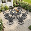 7-Piece Round Cast Aluminum Outdoor Patio Dining Set with Swivel Chairs & Brown Cushions & Umbrella Hole - 4 of 4