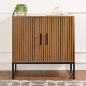 Best Choice Products 2-Door Slatted   Storage Cabinet, Accent Furniture w/ Non-Scratch Foot Pads - 1 of 4