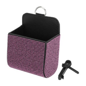 Unique Bargains Universal Car Trash Can Hanging Trash Bin Faux Leather Rhinestones 1 Pc Black Pink - 1 of 4
