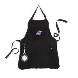 Evergreen University of Kansas Black Grill Apron- 26 x 30 Inches Durable Cotton with Tool Pockets and Beverage Holder - 1 of 4