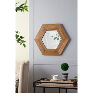 PAGED Hexagonal Bathroom Mirror, 18.5"x18.5" Vanity Mirror with Wood Frame, Wall Mirror for Bathroom, Bedroom - 1 of 4