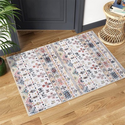 Boho Area Rug Washable Rug Moroccan Living Room Rug Non-Shedding Print Floor Carpet Soft Abstract Carpet, Beige
