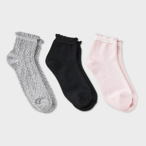 Women's Pointelle 3pk Ankle Socks with Scallop Cuff - Auden™ 4-10 - 1 of 3