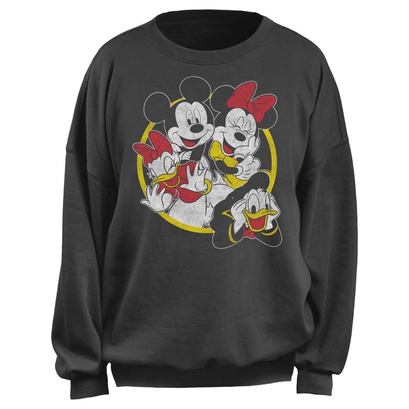 Junior's Mickey & Friends Distressed Group Friends Circle Sweatshirt, 1 of 3
