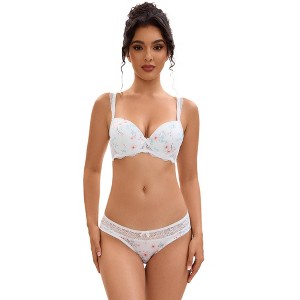 INSPIRE CHIC Women's Push-Up Adjustable Straps Padded Floral Lace Underwired Bras and Panties - 1 of 4