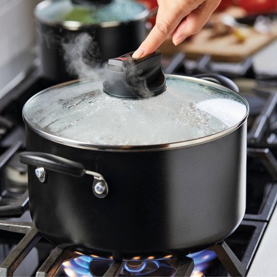 Farberware 6 Quart Black Aluminum Nonstick Stockpot with Glass Lid