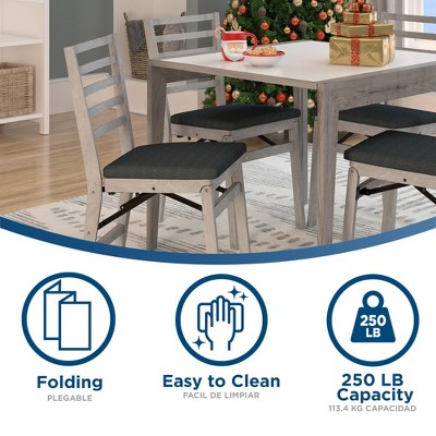 Gray Armless Wood Folding Chairs with Fabric Seat, Set of 2