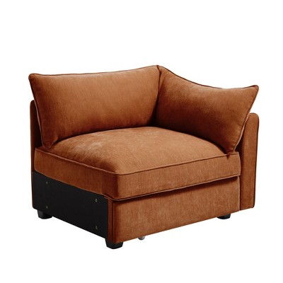 Vynxaria Modern Sofa Orange Chenille, Wrapped Backrest/Armrest, Crescent Shape, Pull-Out Storage Drawers, 2/3/4-Seat for Modern/Nordic Luxury
