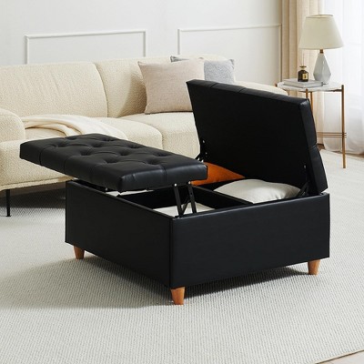 Garvee Leather Storage Ottoman Coffee Table with Lift Top, Faux Leather Ottoman with Storage, Square Storage Ottoman Bench for Bedroom Living Room