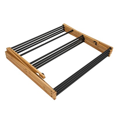 Compact Bamboo and Black Folding Clothes Drying Rack