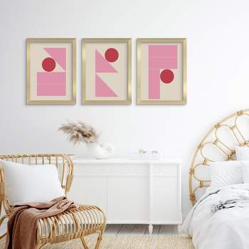 Americanflat Modern Boho Pink Color Blocks By Roseanne Kenny - 3 Piece Gallery Framed Print Art Set