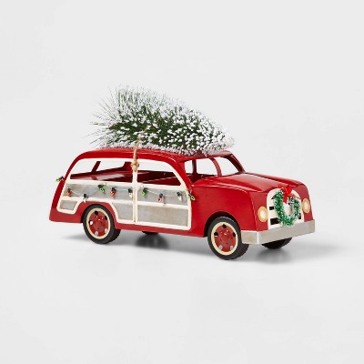 Large Station Wagon with Christmas Tree on Top Decorative Figurine Red - Wondershop™