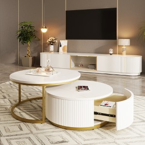 Modern Round Nesting Coffee Table Fluted with Drawer in 31.5'' - 1 of 4
