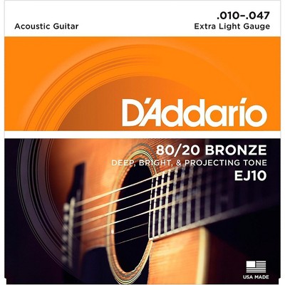 D'Addario EJ10 80/20 Bronze Extra Light Acoustic Guitar Strings