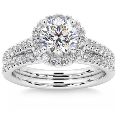 Pompeii3 F/VS 1.50Ct Halo Diamond Engagement Wedding Ring Set 14k Gold Lab Created