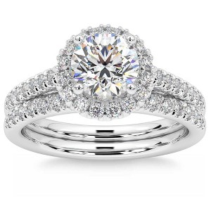Pompeii3 F/VS 1.50Ct Halo Diamond Engagement Wedding Ring Set 14k Gold Lab Created - 1 of 4