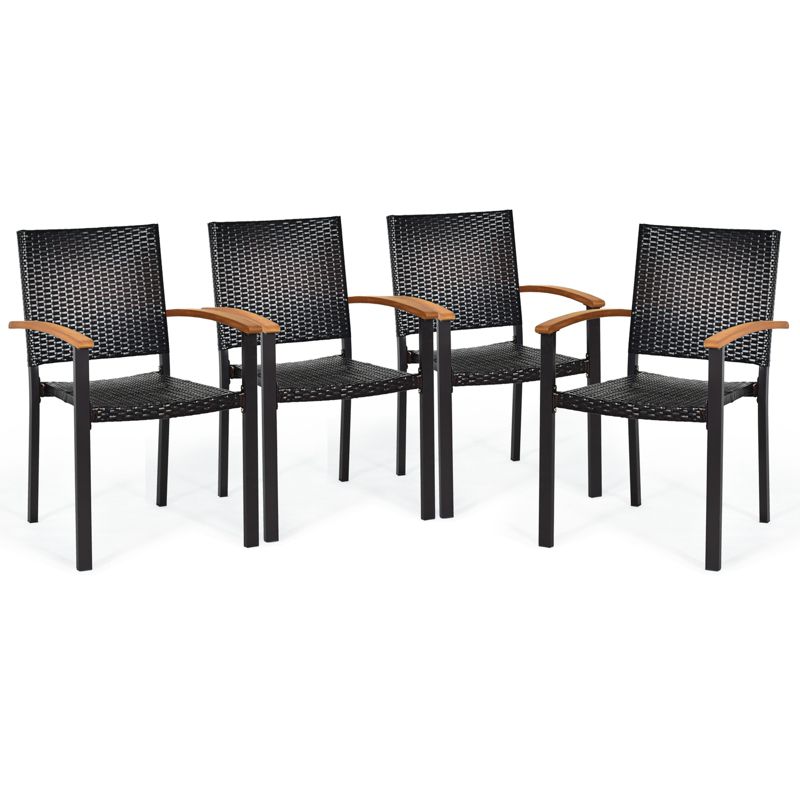 Tangkula Patio Rattan Dining Armchair 4 Set of Wicker Chair W/Steel Frame Acacia Armrests Indoor&Outdoor, 1 of 11
