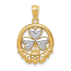 Black Bow Jewelry 14k Yellow Gold & White Rhodium Two Tone Claddagh and Shamrock Pendant - 1 of 4