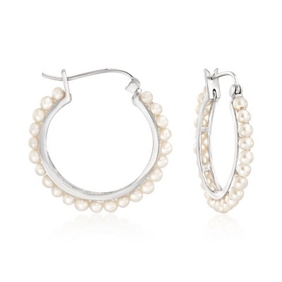 Ross-Simons 3-3.5mm Cultured Pearl Hoop Earrings in Sterling Silver