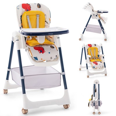 Image of Infans Baby High Chair for Babies Toddlers w/Removable Double Tray Foldable Yellow